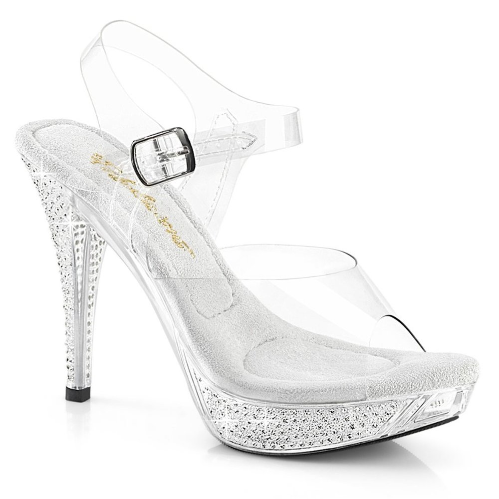 Fabulicious by Pleaser Elegant 408 Clear Platform Heels with Rhinestones